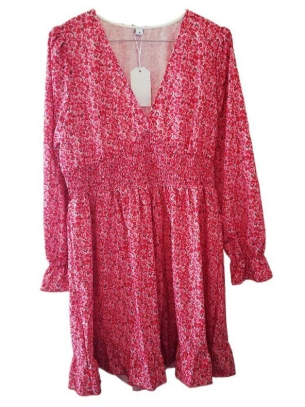 New Made with Love Pink Floral Boho Long Sleeve Dress